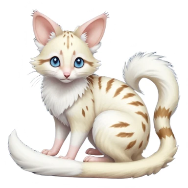 Albino-white, blue-eyed soft natural realistic romantic vintage antique divine beautiful elegant pretty precious cute young youthful  Fakémon-Pokémon-opossum-feline-mouse-serval-caracal-chinchilla-Minccino-Cinccino-Meowstic-rodent-hybrid-creature with a big fluffy bushy tail (full body) sticker