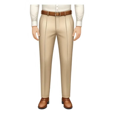 only the garment, beige dress pants with white vertical stripes, formal trousers with cuffed hem, pinstripe pattern, isolated item on white background, no model, no person sticker