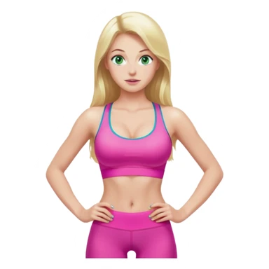 Long Blonde very small waist hourglass really big boobs green blue eyes gym tights skinny face bright pink sports bra sticker