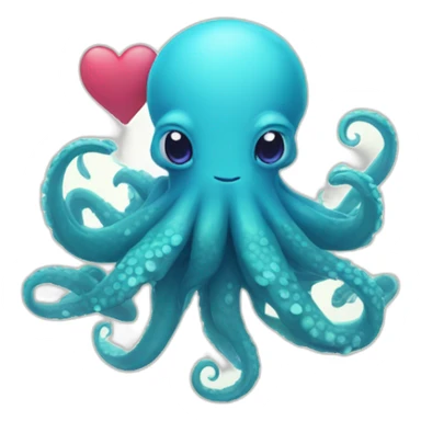 cute blue kraken with adorable face with huge hearts sticker