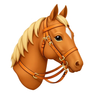 Hermès-style horse head emoji, classic equestrian harness in Hermès orange, gold details, simple and cute sticker