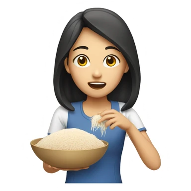 asian girl eating rice sticker