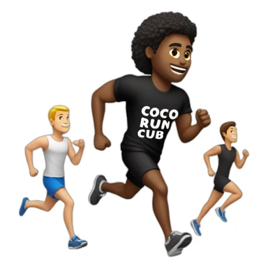 white person running with a black tshirt ans the word COCO RUN CLUB in white sticker
