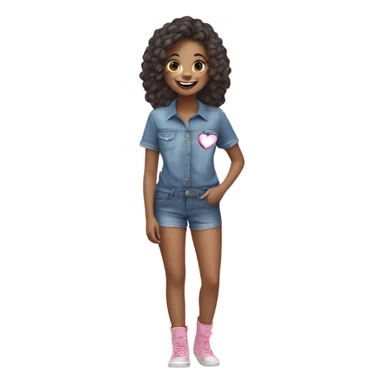 smiling girl in denim outfit tshirt color pink and blue and hearts love  sticker