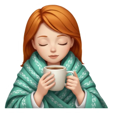 girl with ginger hair inside a blanket sipping coffee eyes closed sticker
