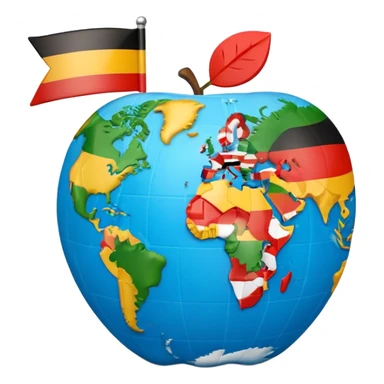 3D globe in Apple emoji style, Germany clearly marked in Europe, arrow pointing from Germany to USA in North America, word 'VPN' in modern bold sans-serif font with US flag overlay in background, smooth gradients, soft shadows, realistic 3D look, no other text, suitable for Instagram Reel sticker