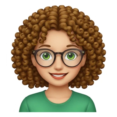 emoji de chica sonriente, pelo chino, gafas y ojos verdes sticker