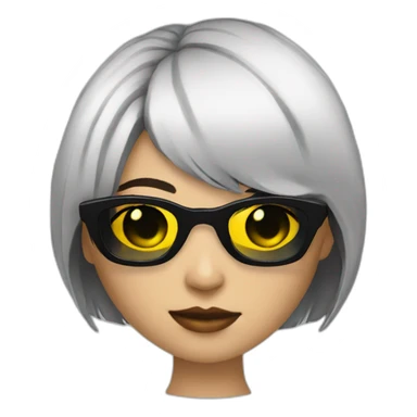 girl with black bob hair with rave sunglasses and a cigarette sticker