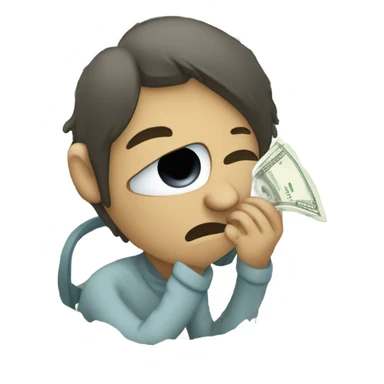 crying and Wiping tears with hundred dollar bill sticker