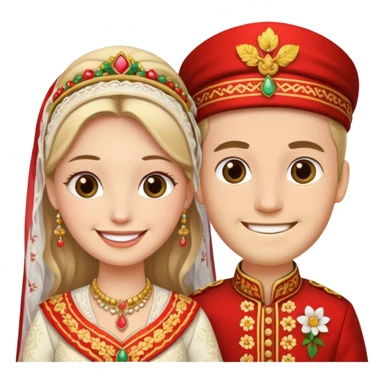 bride and groom in traditional outfit and smiling sticker