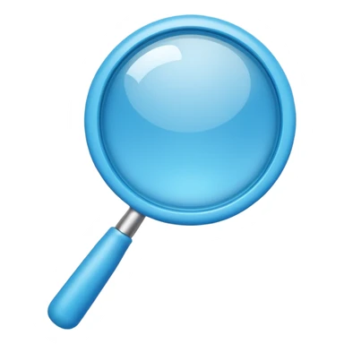 3D blue magnifying glass emoji, smooth rounded shape, glossy plastic, soft gradient, minimal emoji style, clean background sticker