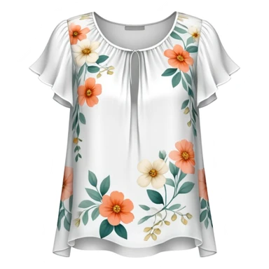 White very short sleeved floral chiffon blouse sticker