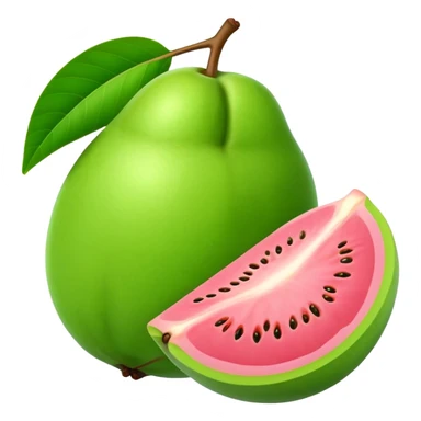 Fresh guava fruit with green exterior and pink interior sticker