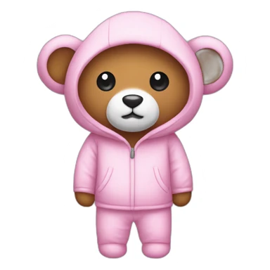 Un oso de peluche rosado con un pijama y un gorro blanco y muy delgado sticker