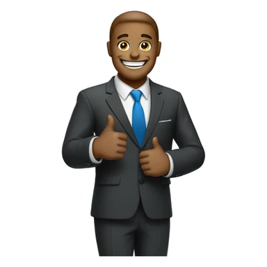 An emoji with a big smile giving a thumbs up, perhaps holding a pen or wearing a business suit. sticker