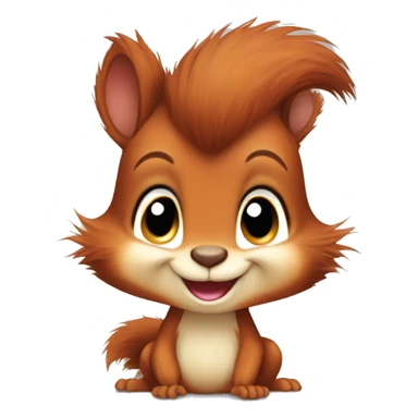 Cute baby red squirrel face smiling with bushy tail, whole squirrel sticker