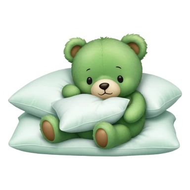 Cute Green teddy bear sleeping on a White pillow sticker