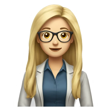 Woman teacher blonde long hair brown glasses with book sticker