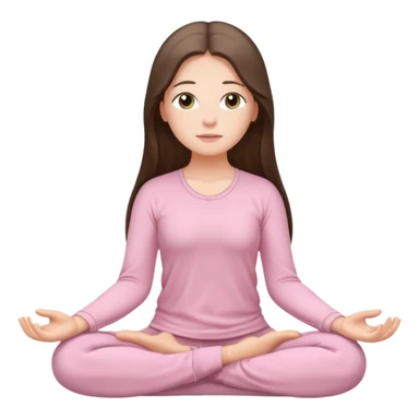 pretty white brunette teen long hair with hazel eyes in light pink meditating sticker