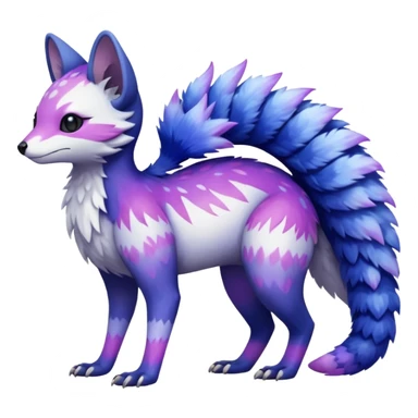  White with indigo-Violet-purple-pinkish-gradient markings beautiful handsome gorgeous aesthetic colorful vibrant Vernid-Trico-species-Fakemon-creature by LiLaiRa, 4 legs, 1 tail, random markings, (full body) sticker
