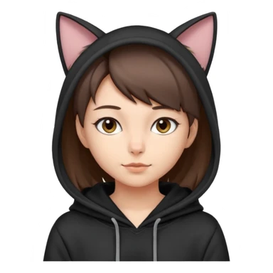 a girl with short brown hair, grey cat ears and a tail, with a black hoodie on  sticker