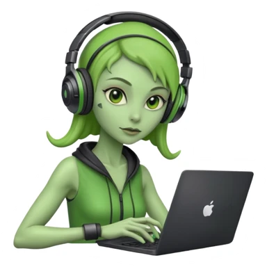 lady alien with ony gaming  laptop. sticker