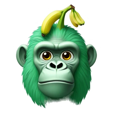 Green gorilla tag character with a banana on top of his head sticker