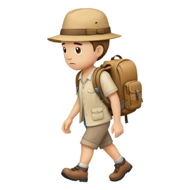 sad traveler with backpack and hat walking with head down sticker