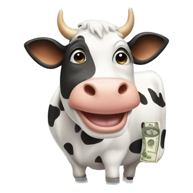 Cow with dollar signs on it and a big grin on his face sticker