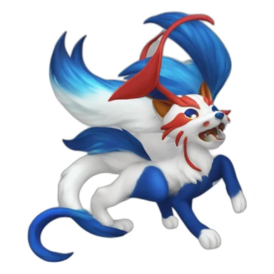 Deep blue 5 tails kitsune with red saddle  sticker