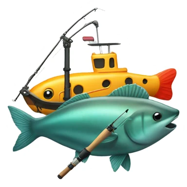 Fishing rod with submarine attached  sticker