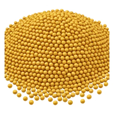 small loosely scattered mound of round mustard seeds in warm golden-yellow tones, each seed smooth tiny spherical with matte finish, varying slightly in shade, organic natural pile, no bowl spoon or extras, soft lighting, subtle shadows, emoji scale sticker