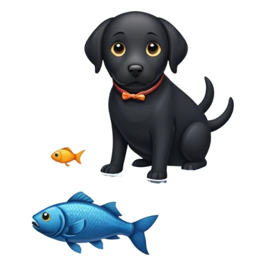 black Labrador with a fisch sticker