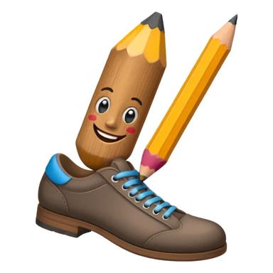 a pencil with a mad smile face and has human feet sticker