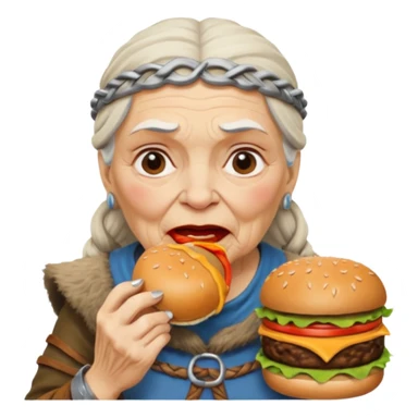 old woman viking eating burger sticker
