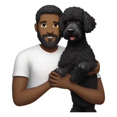 Black-haired and white guy with beard hugs black poodle dog  sticker