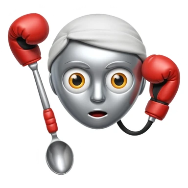 a spoon where the body is the handle, with eyes and boxe gloves sticker