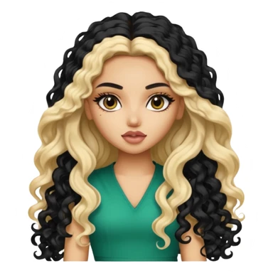 split dye leftside blonde rightside black long curly hair, pretty bratz Saudi baddie sticker