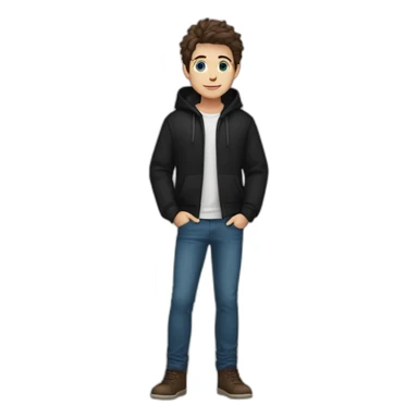 boy blue eyes and with short dark hair in black hoodie and blue jeans and girl with blue eyes brown hair in black pants in white shirt and brown jacket sticker