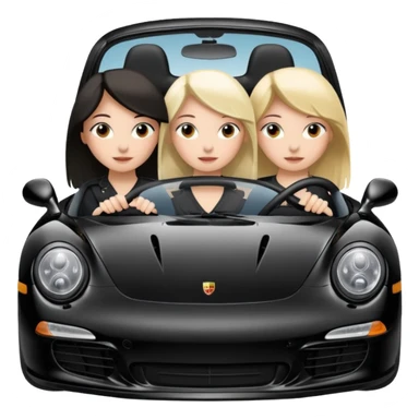 A black Porsche with three girls inside, labeled “My bestie” and “me,” showing close friends riding together. sticker