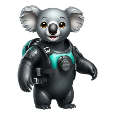 happy koala in black rubber shiny diving suit sticker