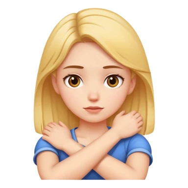 Girl crossing arms holding neck sticker