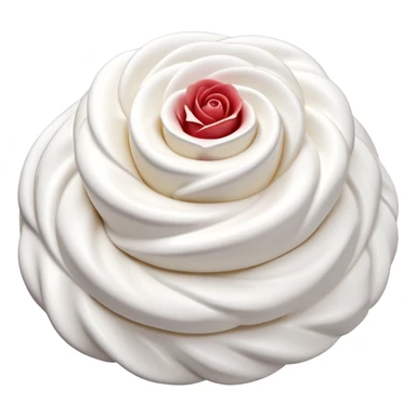 whipped cream, soft airy swirl with delicate peaks, smooth fluffy texture, bright white color, subtle shadows and gentle curves, shape like a freshly piped rosette or dollop, slightly elevated, clean 3D look, soft lighting, no fruit or dessert, no faces, emoji scale sticker