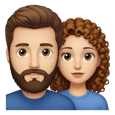 Casal - Homem branco de cabelo liso e olhos marrom, com barba e mulher de pele branca cabelo cacheado marrom e olhos mel sticker