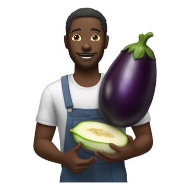 A black man holding an eggplant sticker