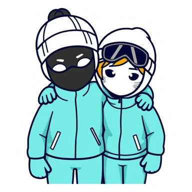 Boy and girl in love with ski mask sticker