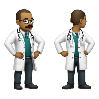 Body builder tattoo mustache doctor inspecting leg sticker