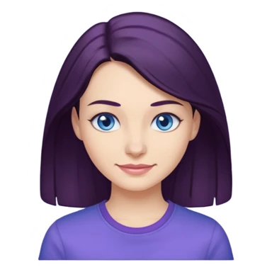 Smirking dark hair woman with blue eyes, wearing purple shirt 

 sticker