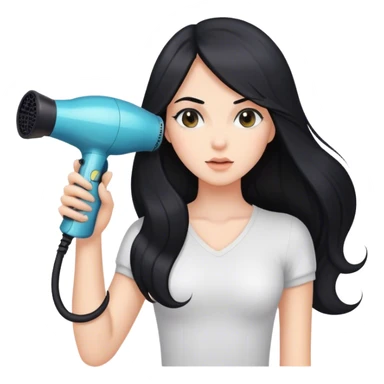 Pretty girl with long black hair holding blow dryer sticker