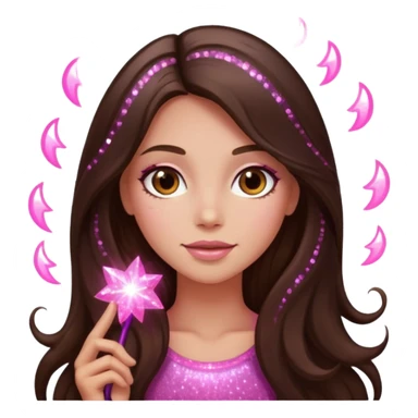 pink sparkles emoji of a long hair brunette sticker